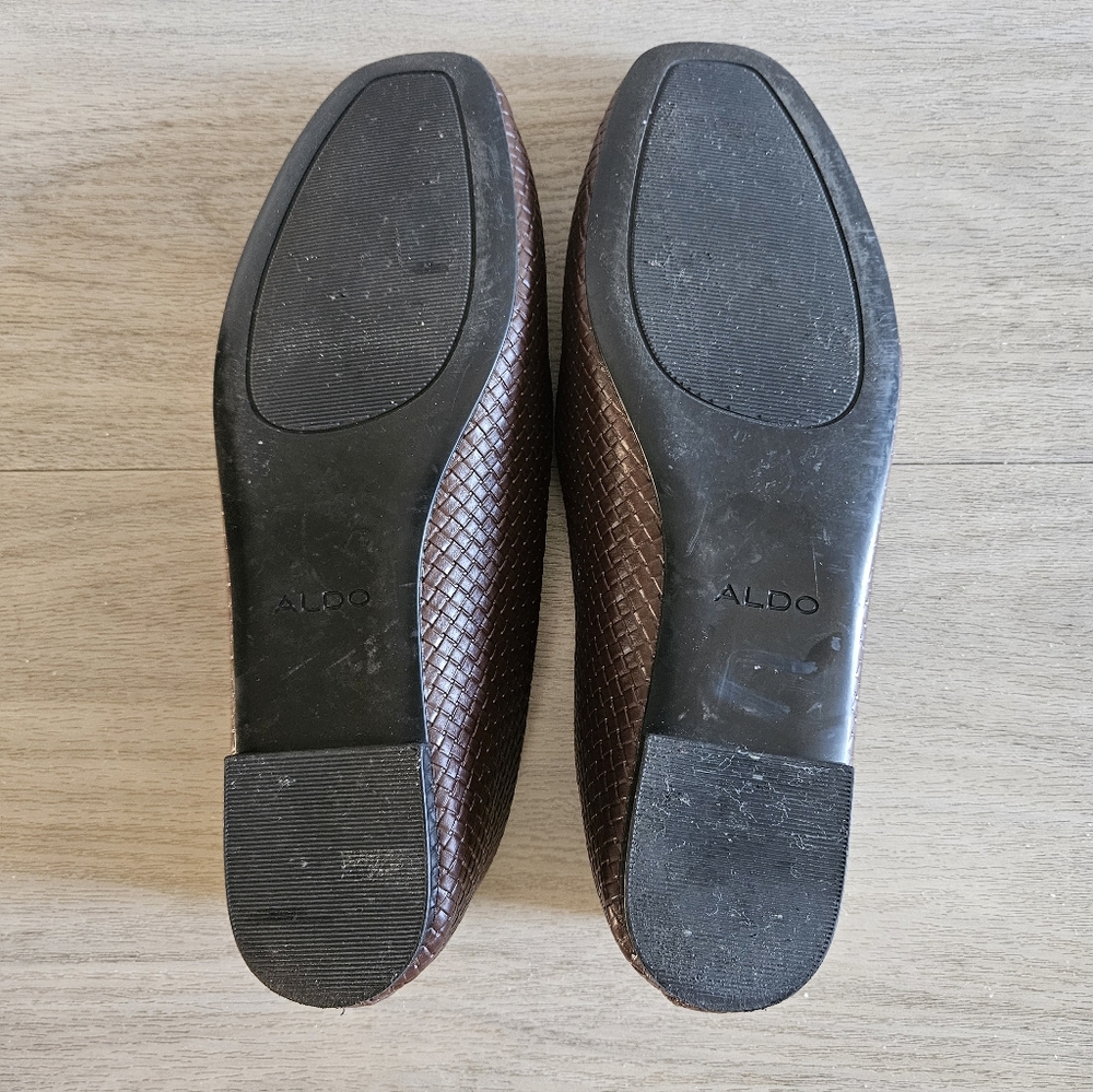 Aldo Brown Woven Semi Square Toe Flats Size 5.5 - Picture 6 of 7